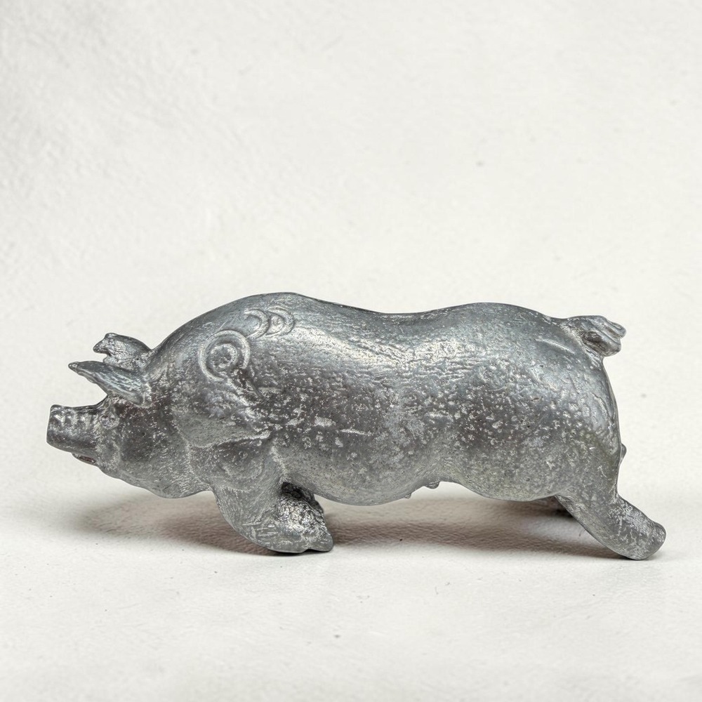 Vintage Miniature Pewter Pig Figurine Small Metal Sow Hog Farm Animal 2 Inch